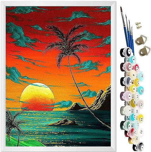 KEEMOSO Malen Nach Zahlen Erwachsene DIY Ölgemälde Leinwand Set mit 3 Pinsel und Acrylpigment für Frauen Home Deko- Prächtiger Sonnenuntergang Ohne Rahmen 40 x 50 cm