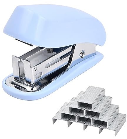 Volumoon Mini Tacker Set 26/6, Heftgerät Set, Stapler Klein, Hefter Klein Tragbar Heftgerät mit 830 Heftklammern, Manueller Tischhefter mit Heftklammern für Schulen Arbeitsplätze Familien (Blau)
