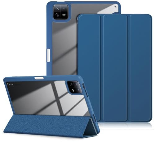 DINGGUAGUA Custodia Compatibile con Xiaomi Mi Pad 6/Mi Pad 6 Pro 11 Pollici 2023 Tablet, Con S Pen Holder - Antiurto Sottile Cover Posteriore Trasparente,Blu scuro