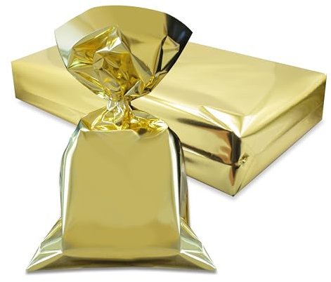 Decoraparty 50 Buste in Oro Metallizzato 20 x 35 cm, Sacchetti Dorati in Plastica Polipropilene Rettangolari Eleganti per Confezione Regalo Festa Natale, Compleanno, Capodanno, Celebrazione, Gift Bag