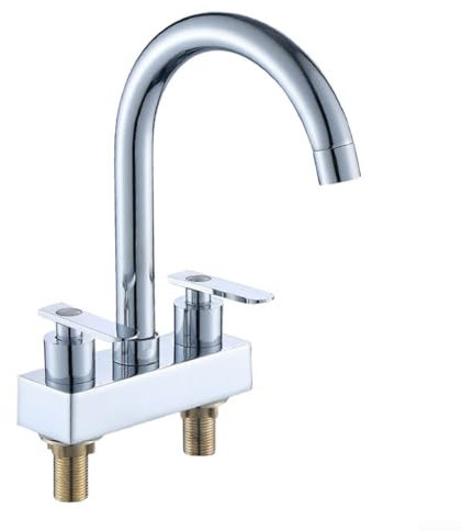 Kitchen Mixer Taps, Modern Double Lever Kitchen Sink Hot and Cold Mixing Faucet Kitchen Taps 2 Hole Deck Installation