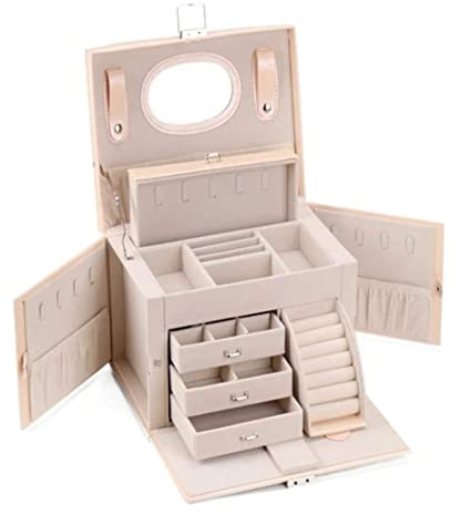 Schmucketui, Ringbox, PU-Leder, Schmuckschatulle, Schmuckschatulle, mehrschichtig, mit Schloss, Ohrring-Box, Aufbewahrung, Halsketten-Box, Jahrestag, Hochzeit, for Damen-Schmuck-Organizer ( Color : Pi