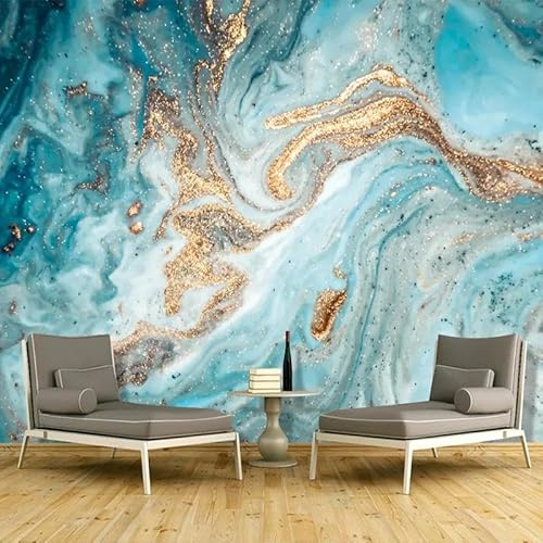 TANYANG Papier Peint Mural 3D Personnalisé À L'Encre Bleue, Peinture Murale Abstraite, Texture De Marbre Doré, Papier Peint De Salon, Décoration De Maison 150Cm(W)×105Cm(H)