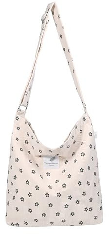 Jiliyote Cord Umhängetasche Damen Groß - Schultertasche Mit Reißverschluss, Cordtasche, Beuteltasche für Mädchen, Schule, Uni, Einkauf, Büro