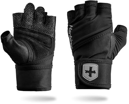 Harbinger Pro Wristwrap Handschuhe 3.0 – verbesserte Griffigkeit, hervorragende Handgelenkstütze, atmungsaktives Stretch-Lycra, strapazierfähige Leder-Handfläche, Herren