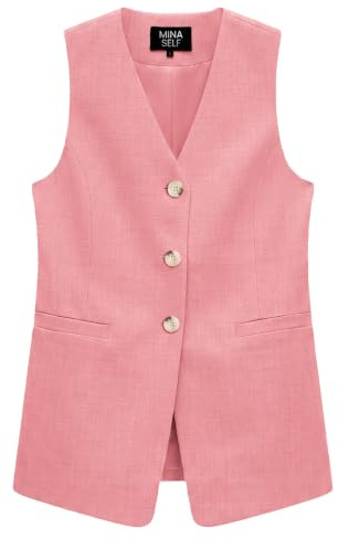 Mina Self 2026 Sommer Damen Ärmellos Leinen Weste Tops V-Ausschnitt Voll Gefüttert Atmungsaktiv Leicht Büro Casual Taschen, Pink, XX-Large