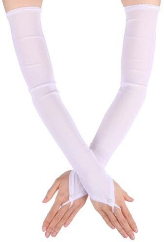 DIVINA VITAE Fingerlose Handschuhe Damen Weiß Tüll Handschuhe Lange Transparent Handschuhe Mit Diamant Lange Handschuhe für Hochzeit Braut Oper Party Halloween Kostüm