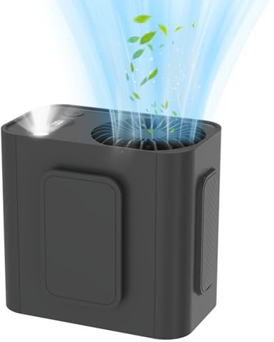 Mini Tragbare Klimaanlage Mobil mit Display, 3600mAh Wiederaufladbarer Körperventilator mit Taschenlampe, Clip an Gürtel Fan, Wandern, Outdoor Arbeiten - Mobile Klimaanlage Auto (Schwarz)