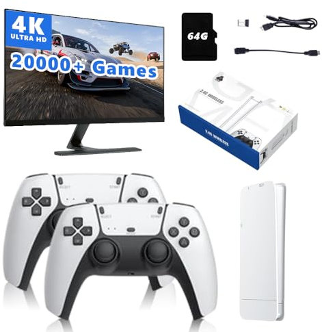 Consola de juegos retro M15 portátil con tarjeta de 64 GB más de 20000 juegos, compatible con 23 emuladores, 2 controladores inalámbricos, edición HD, consola de videojuegos retro para niños y adultos