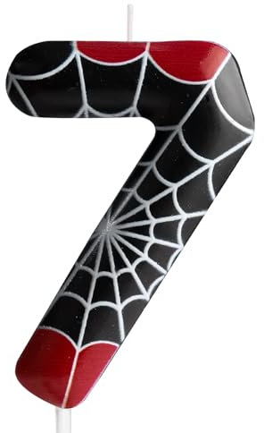 7th Birthday Candle Spider Number 7 Candle Spider Cake Decoration Birthday Party Supplies Black Red Spider Themed Cake Topper Decorations for Kids Boy Girl Party Decor Supplies
