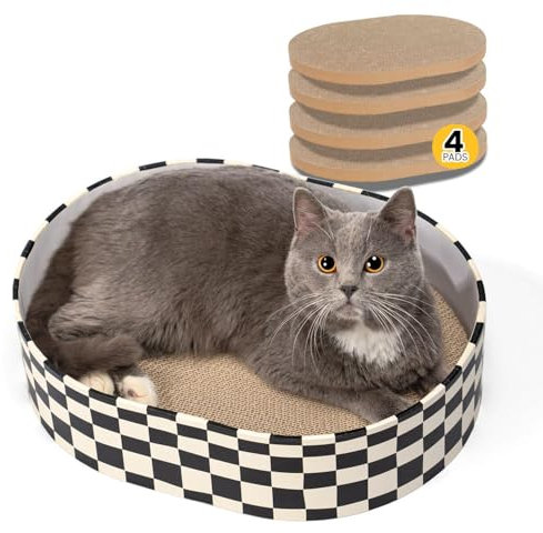 Conlun Rascador para Gatos Caja, 4 Rascadores Reversibles de Cartón Grueso, Cama para Gato Carton Protege Muebles Interior, Regalo para Gatitos, Grande
