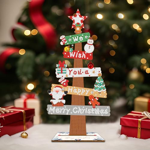 DIY Diamond Painting Noël Adultes Décoration de Noël 5D Sapin de Noël Diamond Painting Décoration de table Diamant Peinture Debout Art Set Décoration de Noël Intérieur pour Cadeaux de Noël (B)