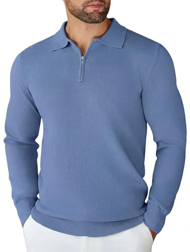 COOFANDY Men's Quarter Zip Jumper Knitted Pullover Long Sleeve Slim Fit Zip Neck Sweater Casual Business Everyday Wear Deep Blue 3XL