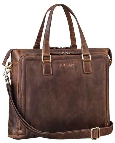 STILORD 'Claire' Sac Business Femme en Cuir Véritable 15 Pouces | Cartable | Sacoche pour Ordinateur Portable DIN A4 | Sac à Bandoulière et à Main pour Bureau, Couleur:Soria - Marron