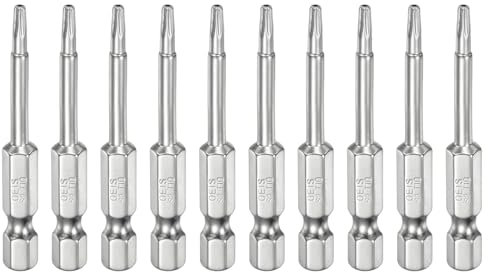 QUARKZMAN 10 Pcs de Punta de Seguridad Torx T10 con Hexagonal de 1/4 de 2 de Largo en Acero S2 Magnético Resistente a Manipulaciones con Orificio para Taladros de Bits Tornillos Fijación