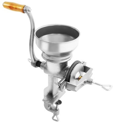 Metall Getreidemühle Manuelle Haferquetsche, Einstellbare Mohnmühle Gusseisen Kornmühle für Mais/Weizen/Kaffee/Nüsse/Gewürze, mit großem Trichter & Tischklemme