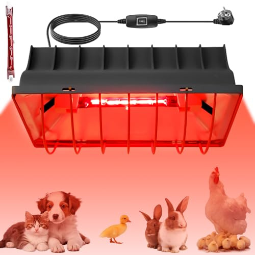 Aicharynic 1.8 Meter Wärmelampe, Wärmestrahler mit EU-Stecker, Rotlichtlampe Wärme Lampe Mit Schalter, Wärmelampe Tiere, Heizlampe Hühnerstall, Infrarot Lampe für Küken, Ferkel, Welpen usw (175 Watt)