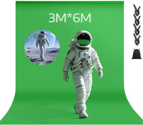 Spardar 3 * 6M Foto Hintergrund, Greenscreen, Hochdichtes Polyestergewebe, StangentaschendEsign mit Vier Clips und Einer Aufbewahrungstasche, Geeignet FürFotostudios, VideohintergrundSysteme