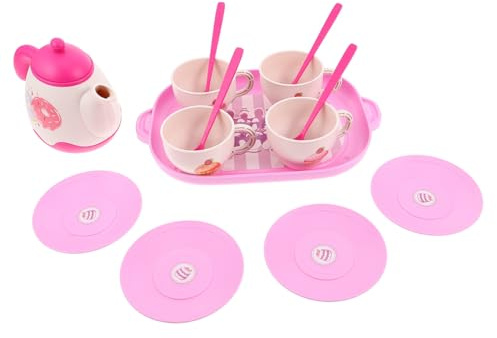 Warmhm Unbreakable Tea Set Plastic Playset with Teapot Plates Tray Food-grade Safe Pretend Tea Party for Little Birthday