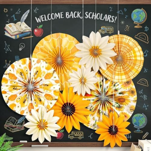 EASY JOY 12Pcs Sunflower Party Decorations | Sunflower Paper Fans Bumble Party Decor for Back to School Classroom Decor Birthday Baby Shower Classroom Bulletin Board