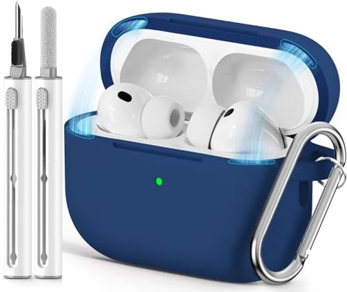 Inesore Compatible with AirPods Pro 3 Hülle - Magnetic Navy Blue | Silicone Protective Case Cover for Apple Air Pod Pro 3rd (2025), Magnetic Lid Lock Design, with Cleaning Kit