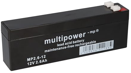 12V Blei-Akku 2,6Ah – Multipower MP2,6-12, AGM wartungsarm, Faston 4,8 mm, kompakt 178x34x66 mm, Eurobat 3–5 Jahre, ca. 910 g, für Notbeleuchtung, Alarm, Pufferbetrieb