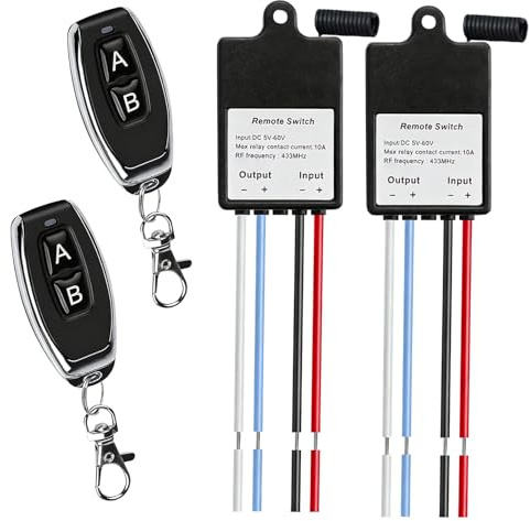 Interruttore remoto radiocomandato, interruttore radio con telecomando, impermeabile, 5 V, 6 V, 12 V, 24 V, interruttore remoto wireless, 5 – 60 V DC 10 A, per porte da garage, moto