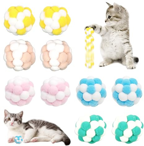 BSITSSS 10 Pezzi Gioco per Gatto, Pon Pon Colorati con Campanella, 4.8 CM Pompon Palline Interattiva per Gatti Gioco Gattino Divertimento Addestramento