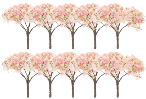 Hoement 10 Arbres Miniatures Fleur De Cerisier Artificielle Décor De Cerisier pour Modèles Et Maquettes Accessoires De Paysage DIY Décoration pour Maison Bureau Et Table