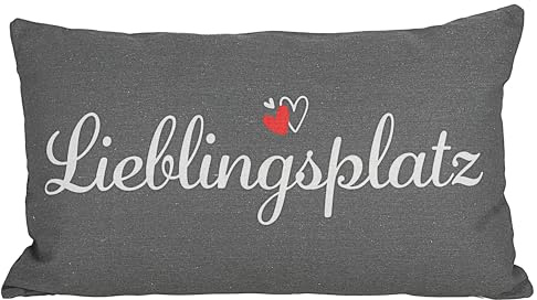 Cepewa Kissen Lieblingsplatz | 40x25cm grau weiß rot Baumwolle 180g Polyesterfüllung Reißverschluss | Kuschelkissen einseitig Bedruckt zum Verschenken (1 x Kissen Lieblingsplatz)
