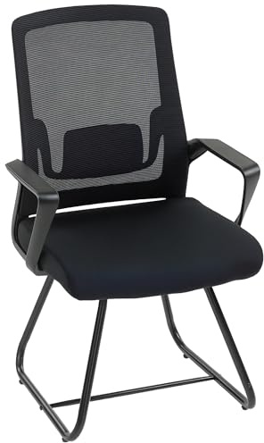 HOMCOM Konferenzstuhl Bürostuhl mit Armlehne Lendenstütze Schwarz | Besucherstuhl, Ergonomischer Wartezimmerstühle, Netzbespannung, Stahlbasis, für Büro, Konferenzraum, Arbeitszimmer