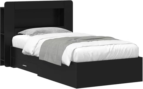 vidaXL Bettgestell mit Stauraum Schwarz 75 x 190 cm Holzwerkstoff, Moderner Bettgestell, praktischer Stauraum, schickes Schlafzimmer-Upgrade, Holz, platzsparende Lösung