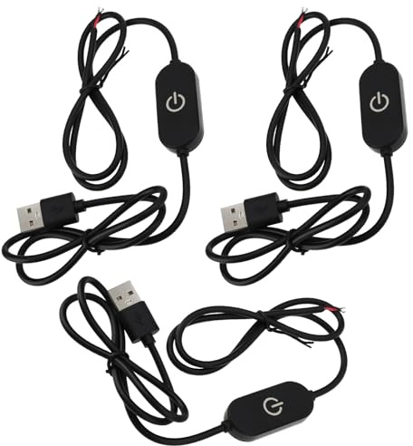 ECSiNG 3pcs Black USB Touch Dimmer Switch 5V/2A for Single Color LED Strip 1.5m