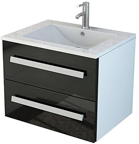 Lavabo Arosa II Noir Salle de Bain Set Toilette WC Ensemble Meuble-lavabo évier Vasque Lave-Mains Armoire de Salle de Bain