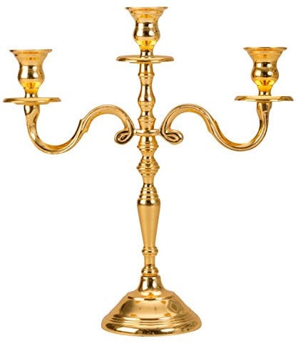 Kerzenständer 3-armig Kerzenleuchter Kandelaber aus Metall außen vergoldet Höhe 31 cm Breite 26,5 cm