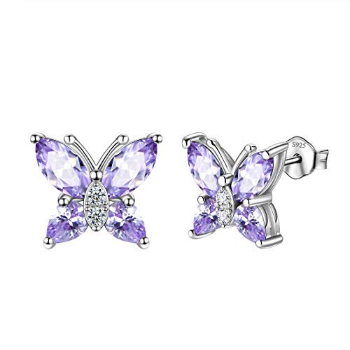 Aurora Tears Schmetterling Ohrringe 925 Sterling Silber Dezember Birthstone lila Türkis Stud Tiere Ohrringe Schmuck Geschenk für Frauen und Mädchen DE0160D