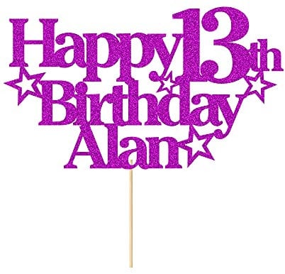 EDSG Personalised Happy Birthday Cake Topper Custom Party Decoration with Any Name Any Age Multicolour Glitter Cake Topper 13th 16th 18th 21st 30th 50th 60th 80th Hand Finished in UK (Purple)