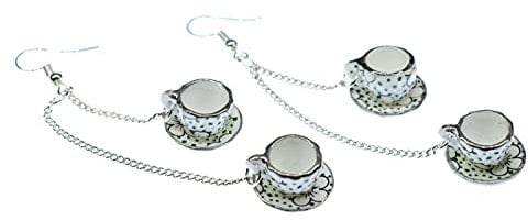 Dangle Mugs Teacups Earrings Miniblings Cup Of Coffee Porcelain Ceramic Green Dots