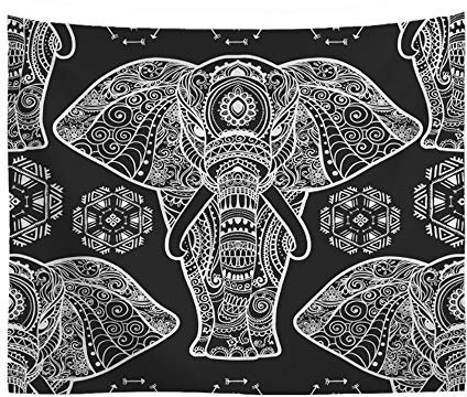 TOKYMOON Psychedelic Elefant Tapisserie Wandteppich Indisch Hippie Wanddeko Wandbehang Wandtuch Tischdecke für Schlafzimmer Wohnzimmer Bohemian Picknick Decke indische Wandbehang Schwarz 150 x 130cm