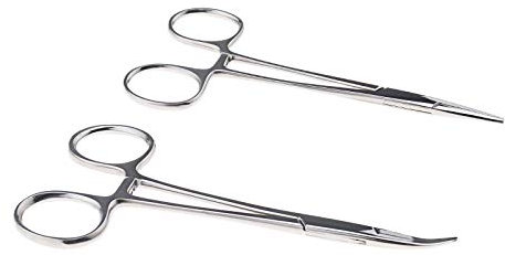 YINETTECH Nützliche Pinzette Arterienklemme Sperren 2-teiliges Angelhaken Zangen Kit Gebogene und gerade 3-stufige Verriegelungsklemmzange für Fliegenfischen
