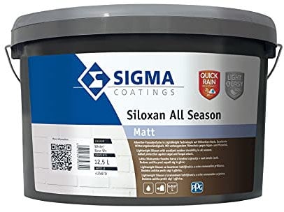 Sigma Siloxan All Season Weiß 12,5 l - Silikonharz-Fassadenfarbe - frühregenfest nach schon 20 Min - 30% leichter - Filmschutz gegen Algen- und Pilzbefall