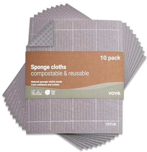 Vove Swedish Dishcloths 5 Pack | Reusable Paper Towels | Eco Cleaning Cloths | Designer Prints | Absorbent Natural Cellulose & Cotton | Sustainable Kitchen Sponge Cloth | Washable