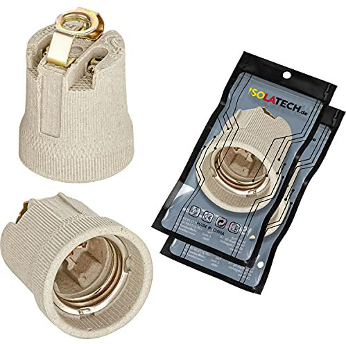 ISOLATECH 2Stk E27 Keramik Fassung mit Befestigungsbügel und M10x1 Innengewinde LED Energiesparlampen (max.250V/4A) Leuchtmittel für Home Decke Badezimmer Küche Kühlschrank einbauen hitzebeständig