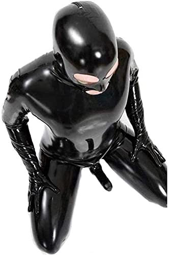 HERREN SHINY LACK LEDER KATZE ANZUG GANZKÖRPER MÄNNER SEXY LATEX REISSVERSCHLUSS OVERALL GUMMI KLEIDUNG SCHWARZ (M)