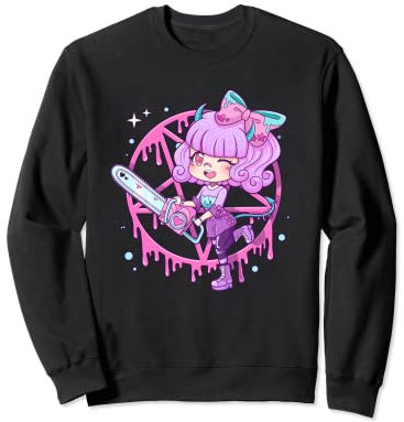 Kawaii Pastel Goth Cute Creepy Pentagram Chainsaw Girl Sweatshirt
