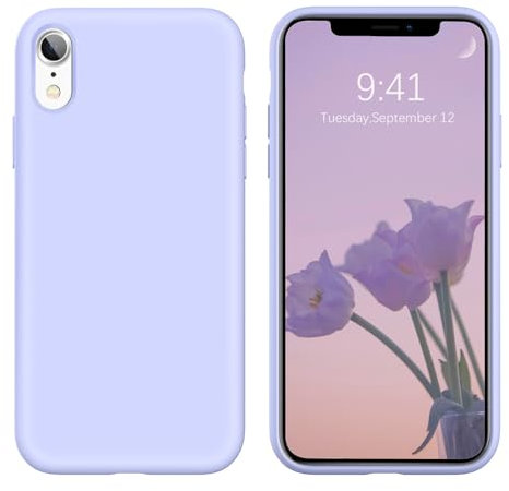 DOMAVER iPhone XR Silicone Cover per telefono liquido, custodia per iPhone XR antiurto morbida fodera in microfibra per iPhone XR, lilla
