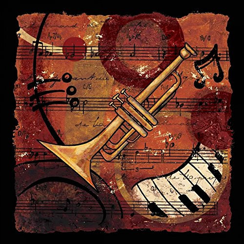 Feeling at home KUNSTDRUCK auf MATTE PAPIER 220gr Jazzmusik II CW Designs Inc. - Abstrakt quadrat Poster Horn Trompete Jazz Musik Klavier Bild auf Papier cm_45_X_45