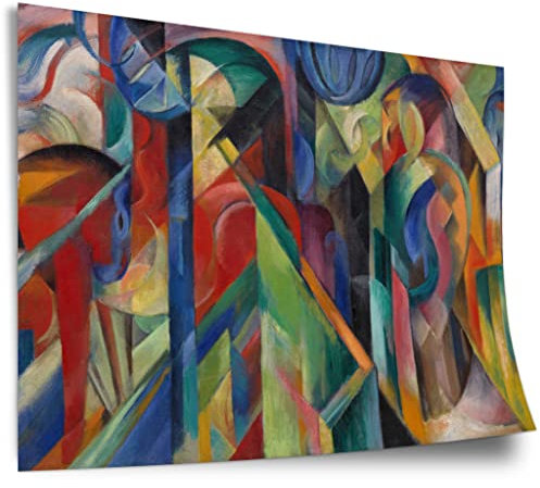 Printistico Poster Franz Marc - Stallungen (1913) Kunstdruck ohne Rahmen, Wandbild - A4, A3, A2, A1, A0, XXL - Wohnzimmer, Schlafzimmer, Küche, Deko