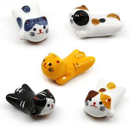 Juego de 5 palillos para gatos, porcelana de estilo japonés, soporte para palillos de cerámica para cena, cuchara, tenedor, cuchillo, vajilla, soportes para pinceles de pintura china, decoración del