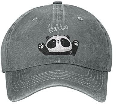 VunKo Hello Panda Herren-Baseballmütze mit niedrigem Profil, verstellbar, gewaschenes Denim, Schwarz, grau, Einheitsgröße
